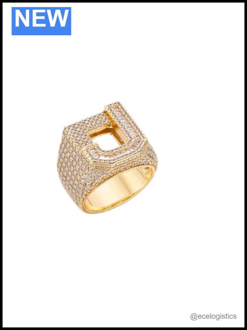 18K Gold Plated Brass Letter Rings for Men Iced Out Custom Initial